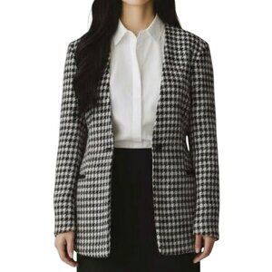 Express Wool Blend Blazer Jacket Black White Check Pattern Collarless